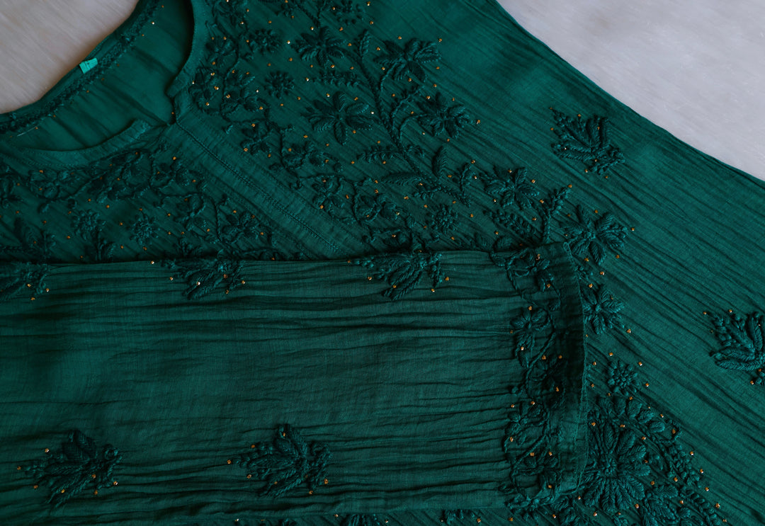Naqsh Deep Green Pure Chanderi Mulmul Set