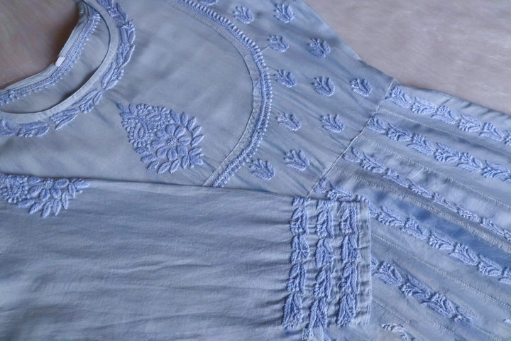 Naqsh Ice Blue Pure Chanderi Silk Anarkali