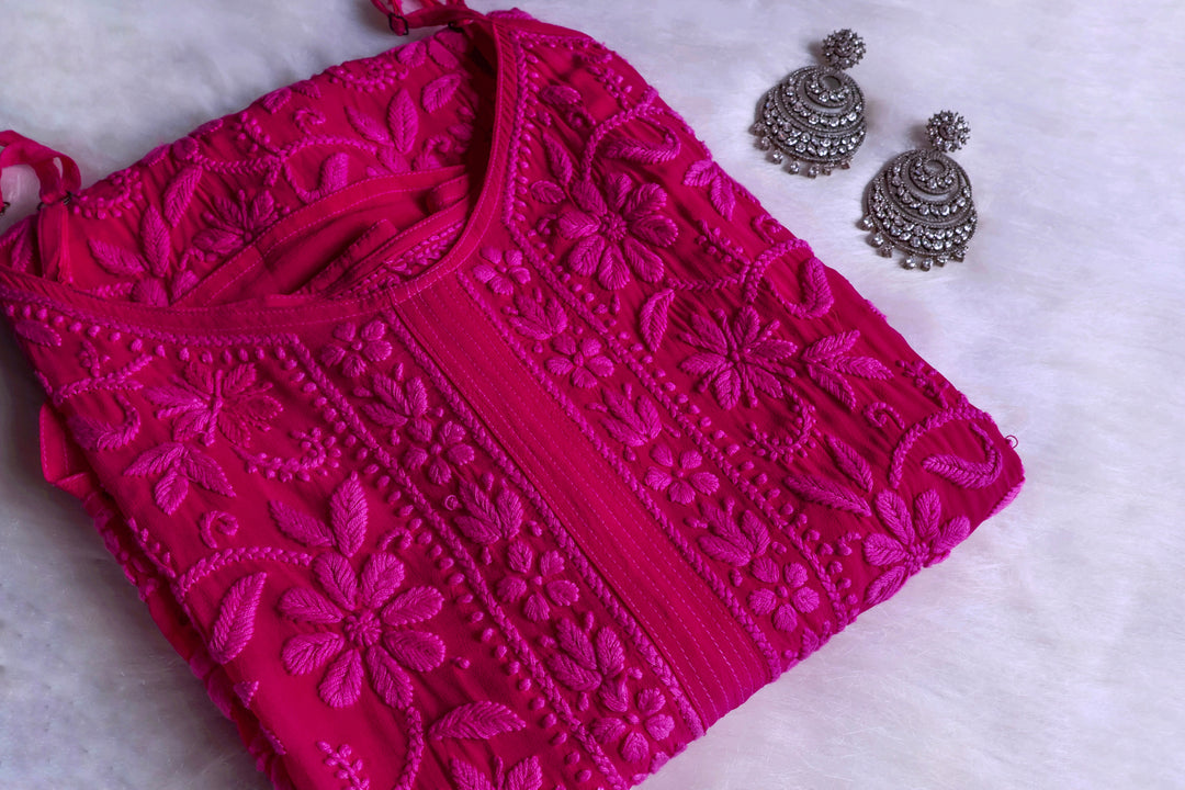 Mehr Deep Pink Long Viscose Strappy Kurta