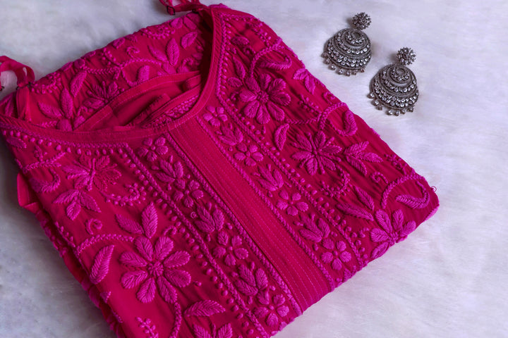 Mehr Deep Pink Long Viscose Strappy Kurta