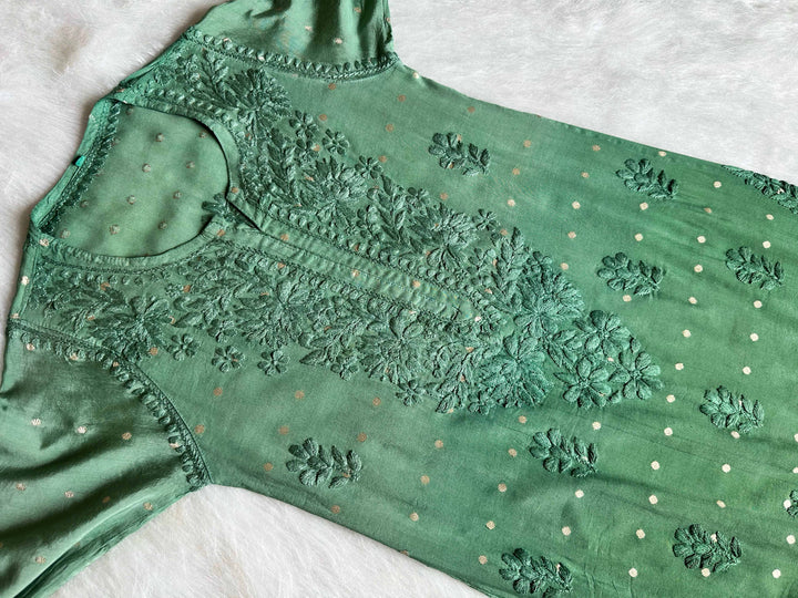 Nazakat Green Long Chanderi Kurta