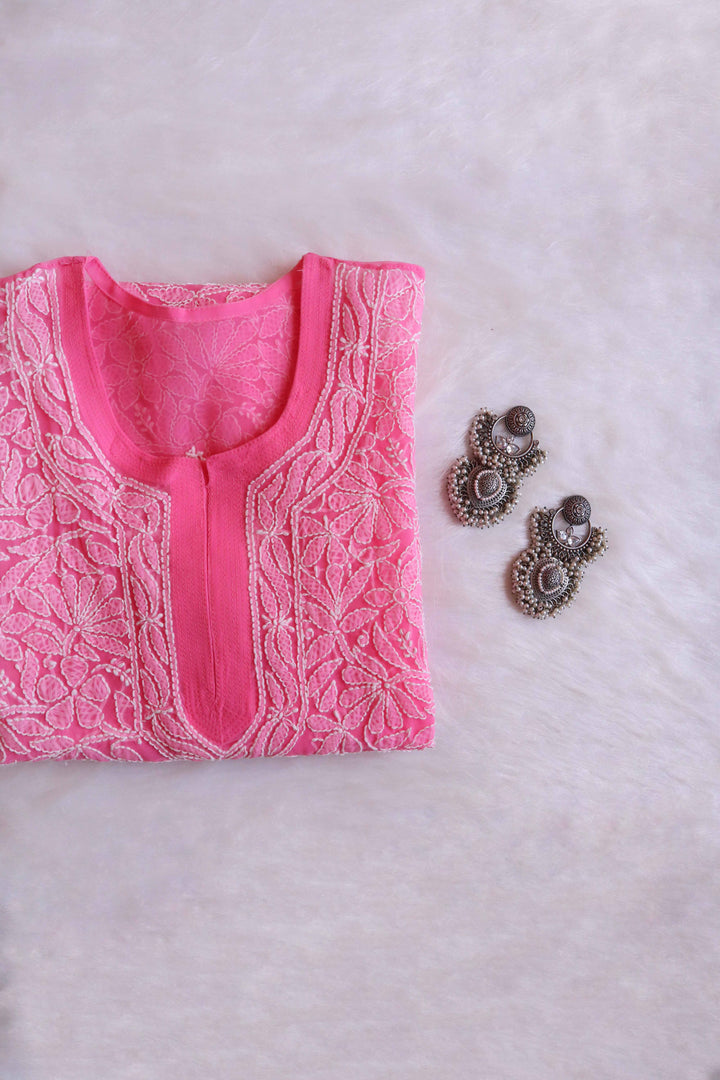 Nazish Hot Pink & White Long Georgette kurta
