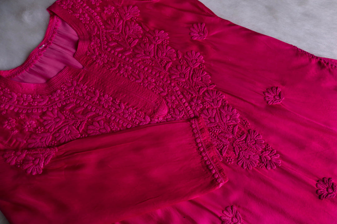 Mehr Deep Pink Long Modal Silk Kurta