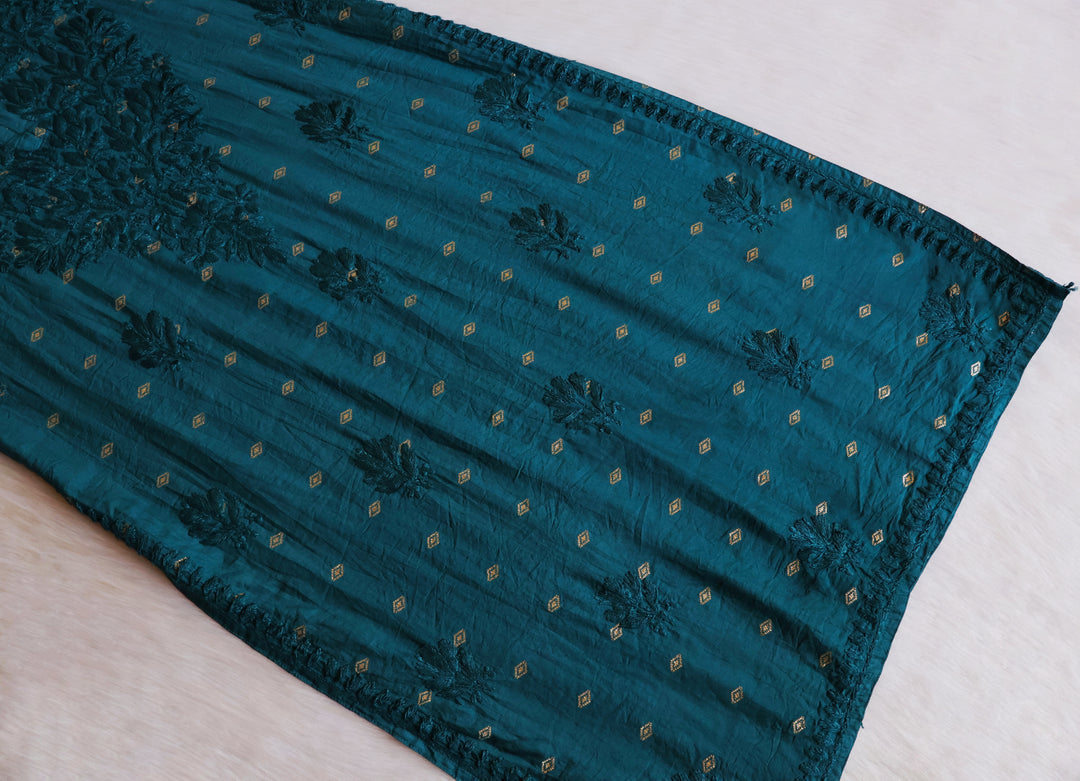 Nazakat Sea Blue Long Chanderi Kurta