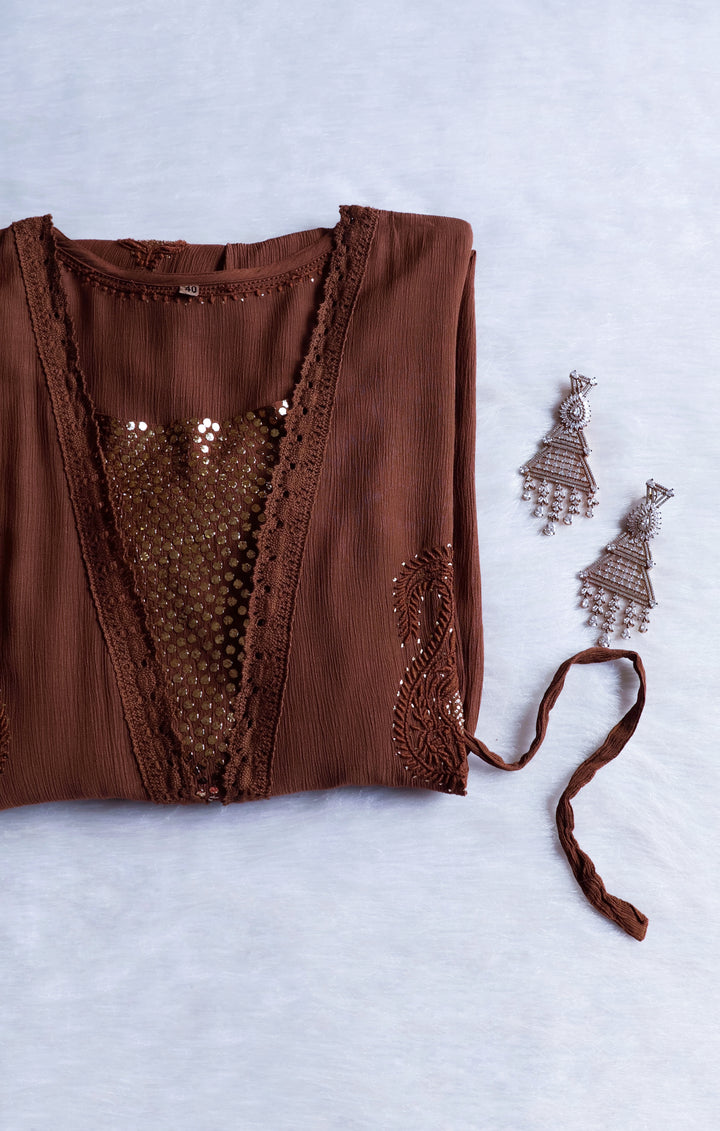 Anabiya Chocolate Brown Pure Chiffon Dress