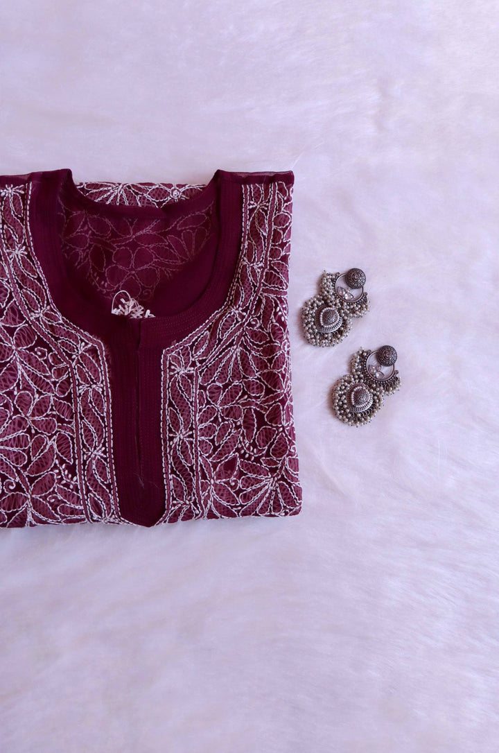 Nazish Plum & White Long Georgette kurta