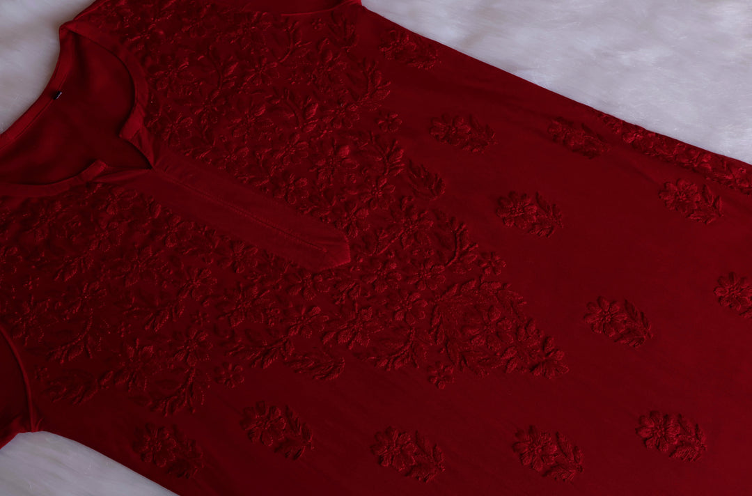 Iqra Maroon 2 piece Rayon set - Noor Chikankari