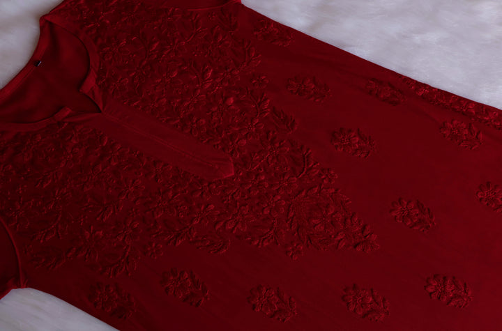 Iqra Maroon 2 piece Rayon set - Noor Chikankari