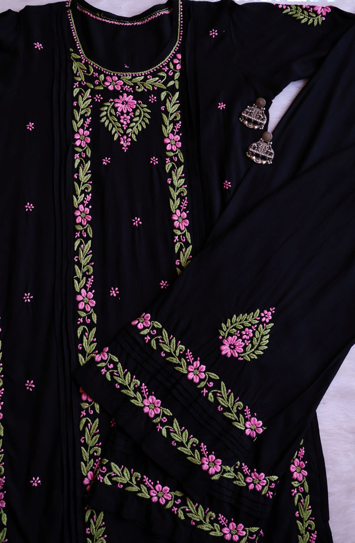 Firdaus Black & Baby Pink Modal Kurta Set