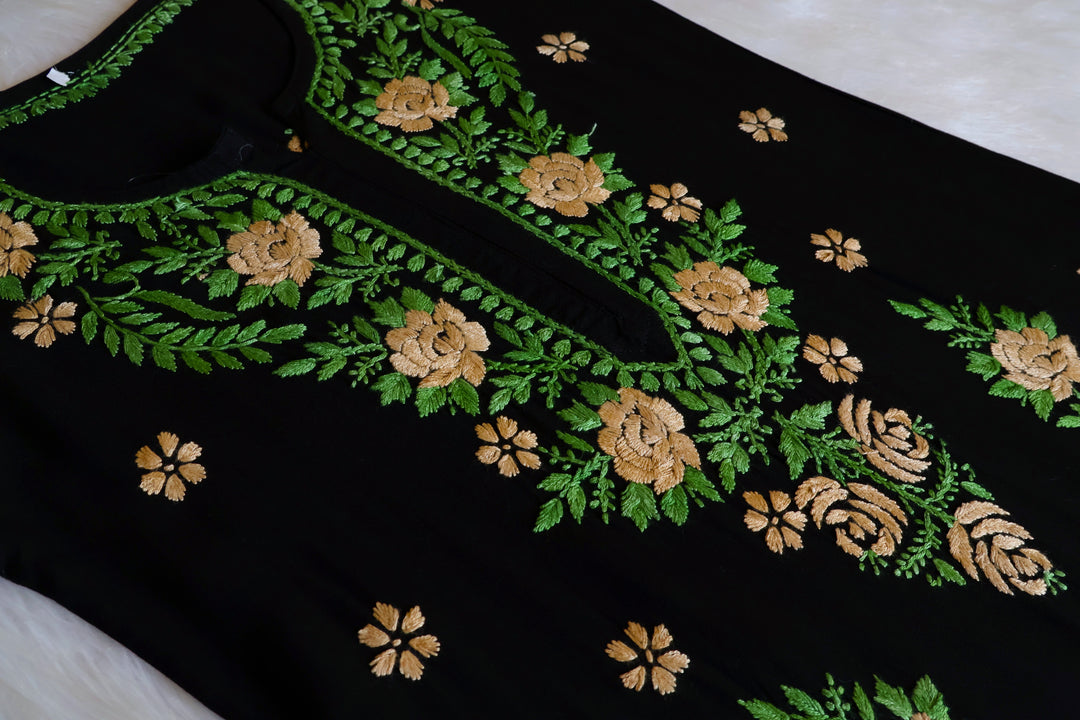 Gulaab Black & Beige Rayon Kurta Set