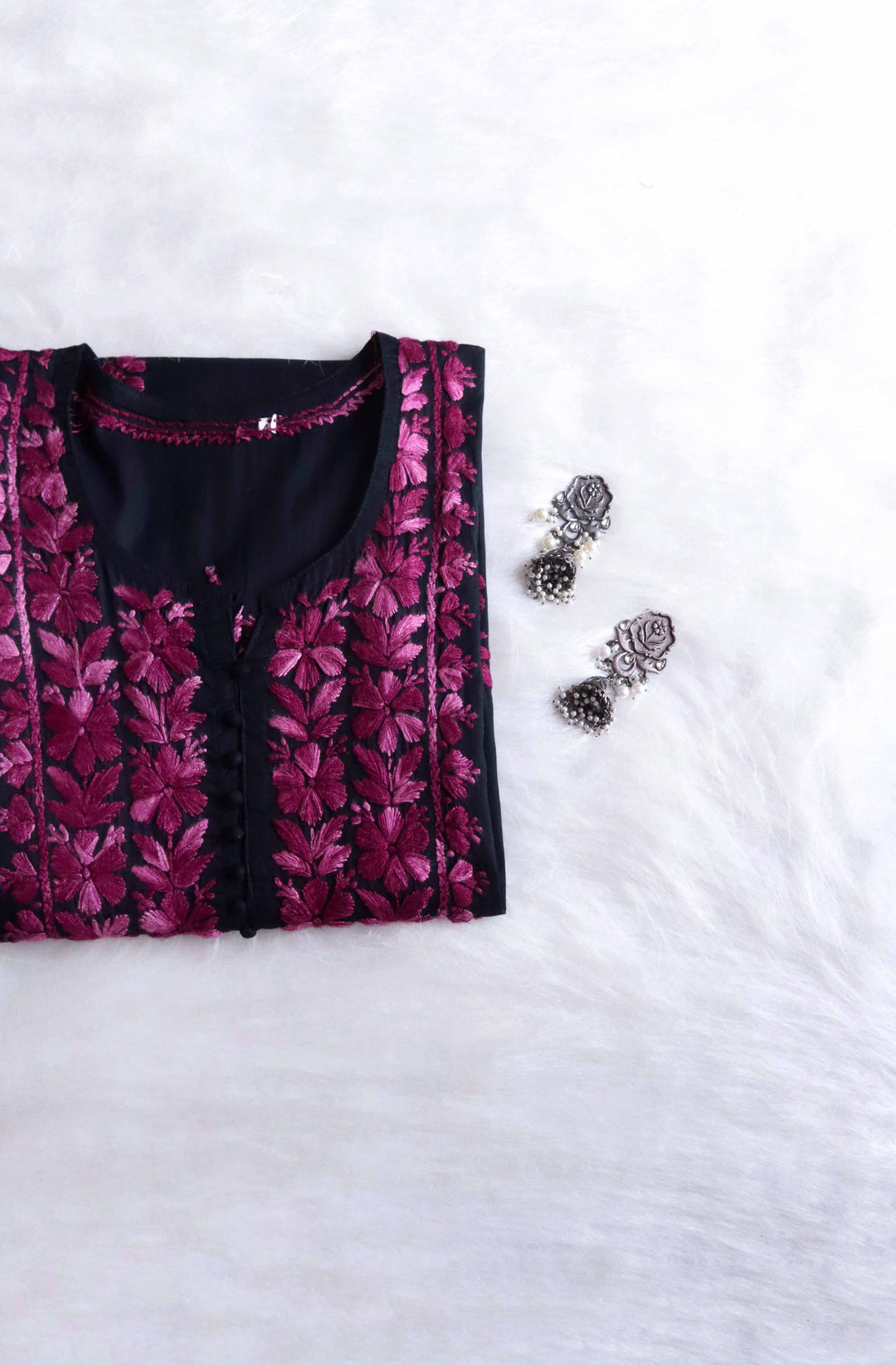 Gul-e-Jahaan Black & Plum Cotton Kurta