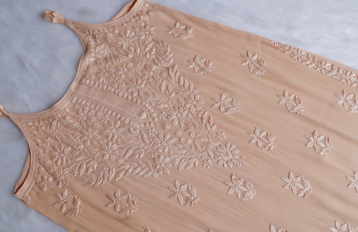 Zimra Beige Viscose Sleeveless Set