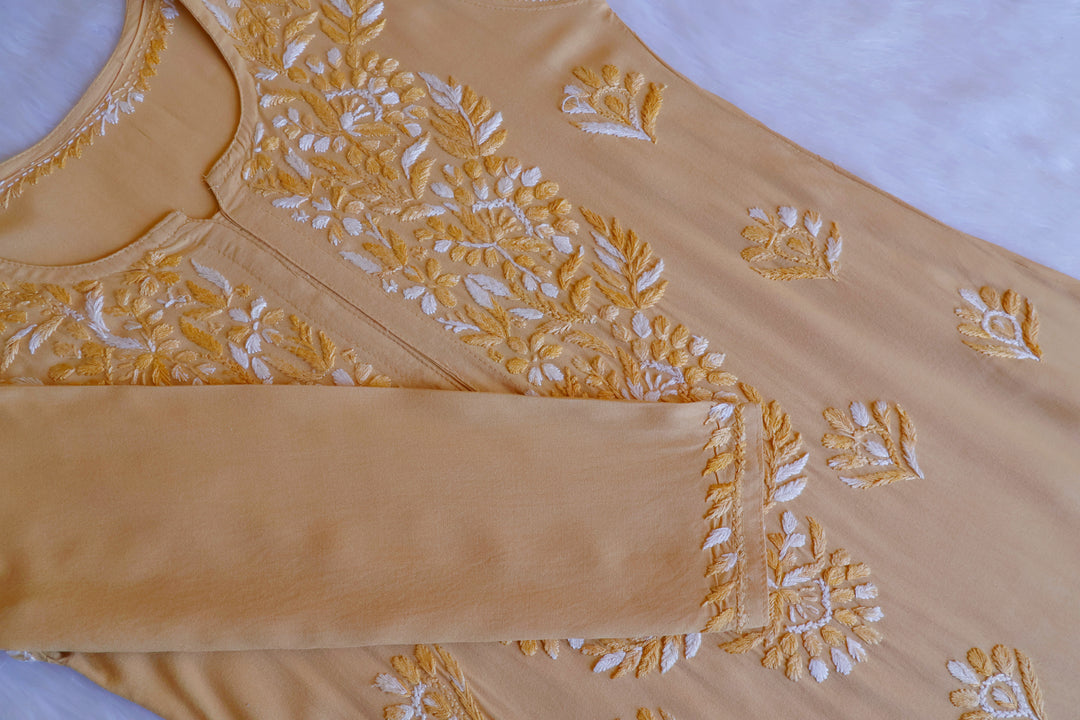 Nuresa Beige Ombre Thread Long Rayon Kurta