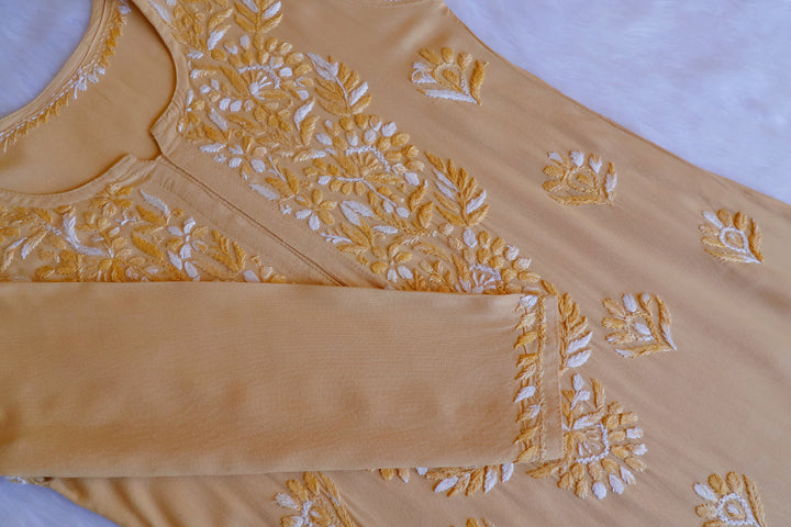 Nuresa Beige Ombre Thread Long Rayon Kurta