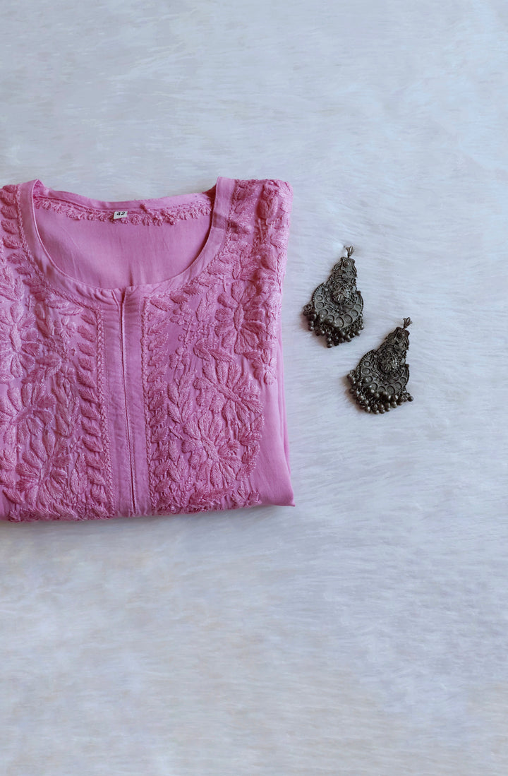 Amirah Dusty Lavender Ombre Long Rayon Kurta - Noor Chikankari