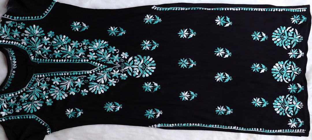 Laiba Black & Sky Blue Long Rayon kurta
