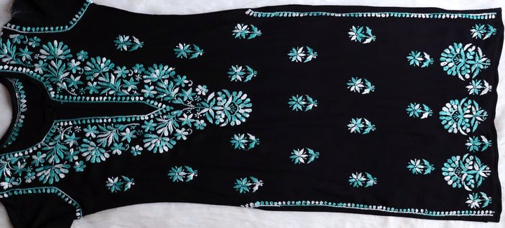 Laiba Black & Sky Blue Long Rayon kurta