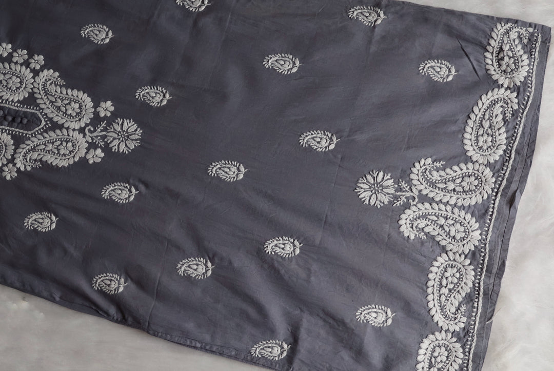 Grey & White Cotton Kurta