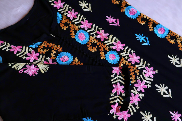 Anah Black & Blue Long Rayon Kurta