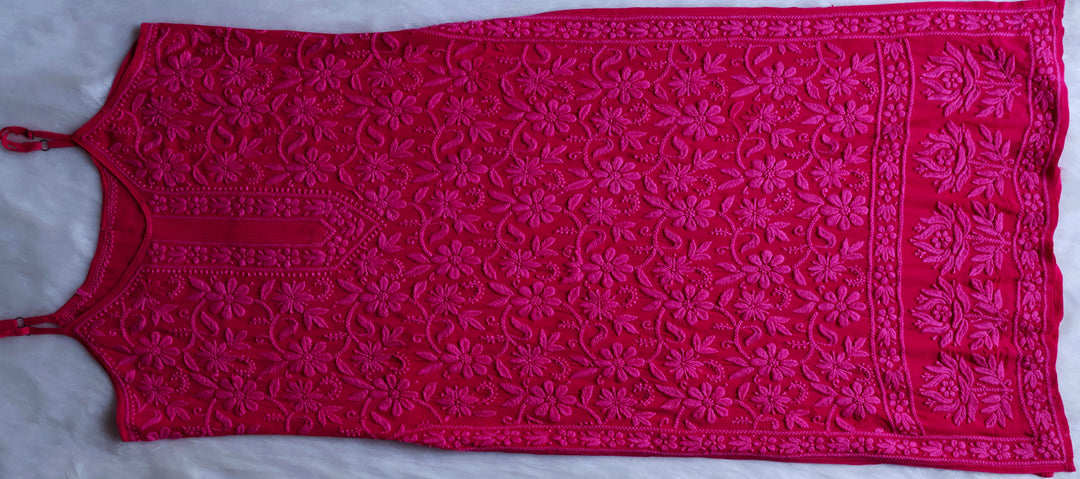 Mehr Deep Pink Long Viscose Strappy Kurta