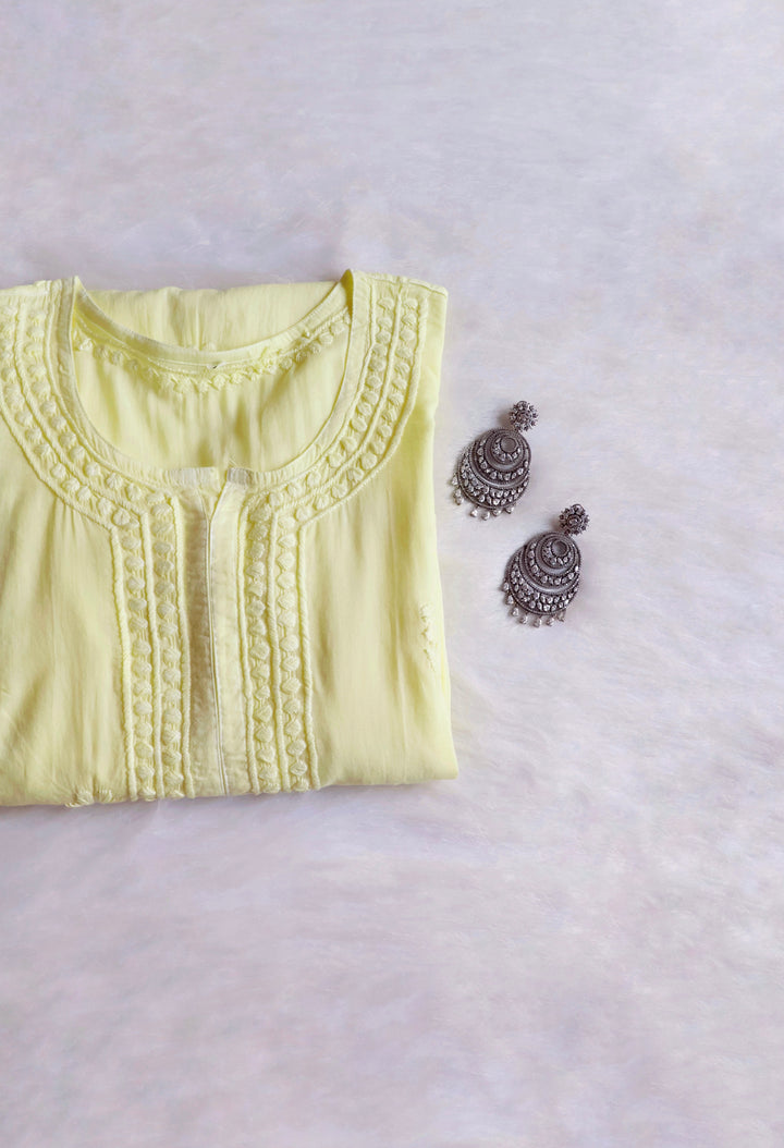 Saleha Pastel Yellow Cotton Kurta