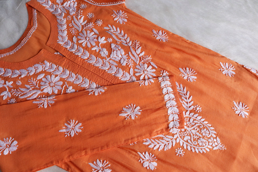 Elaya Saffron & White Chanderi Kurta