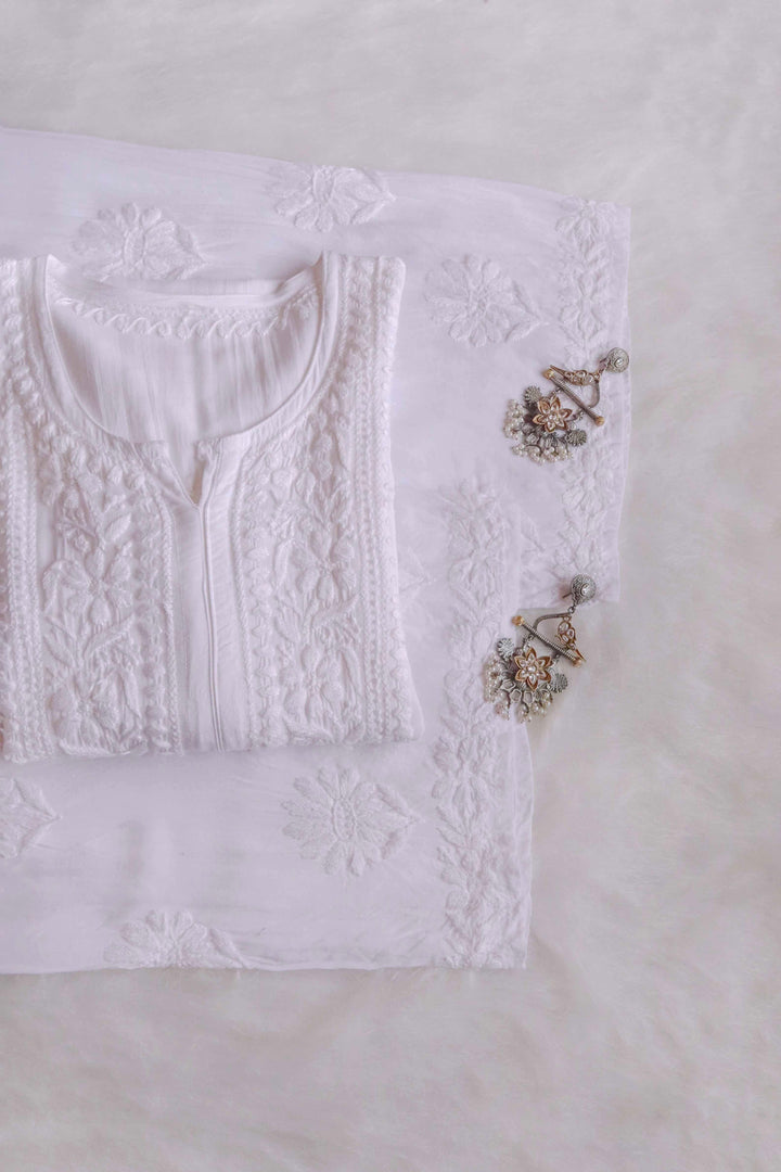 Duaa White Modal Kurta Pant set