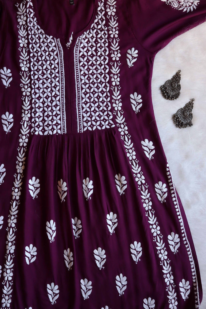 Ayesha Deep Purple Nyra Cut Rayon Kurta