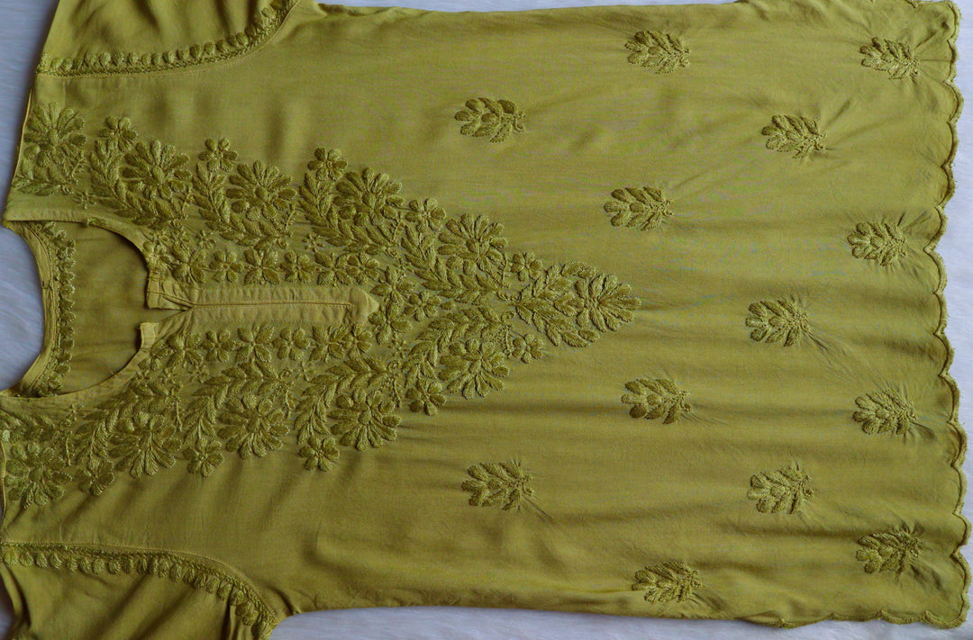 Gul Olive Green Scalloped Short Kurta