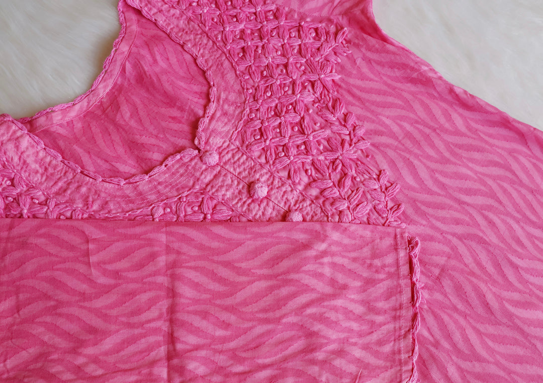 Zaina Baby Pink Short Jacquard Cotton kurta