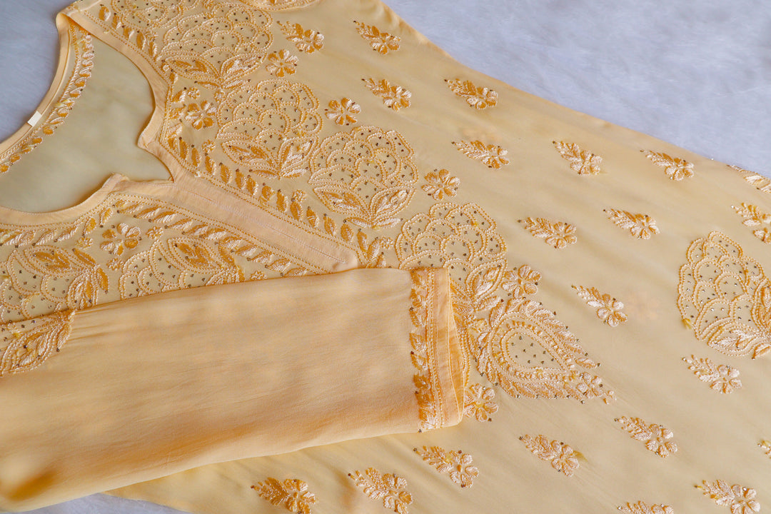 Hanaa Yellow Viscose Georgette Kurta