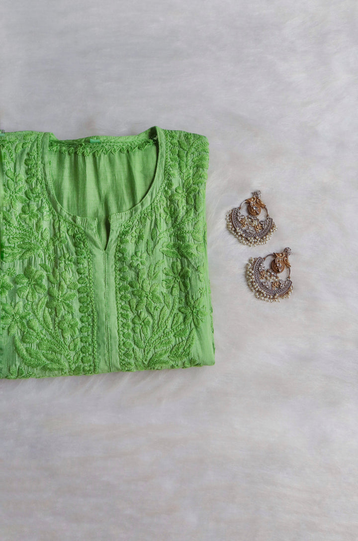 Zenara Green Chanderi Kurta