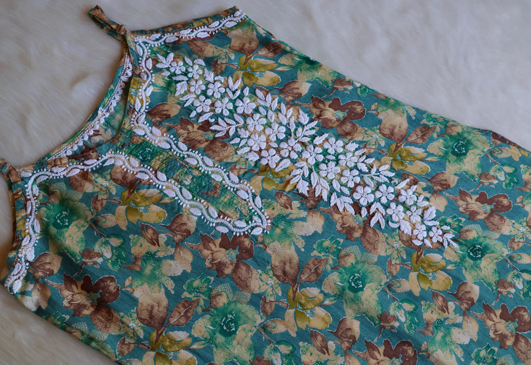 Duaa Green Pure Muslin Floral Sleeveless Set