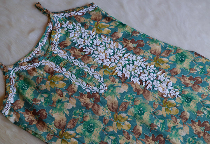 Duaa Green Pure Muslin Floral Sleeveless Set