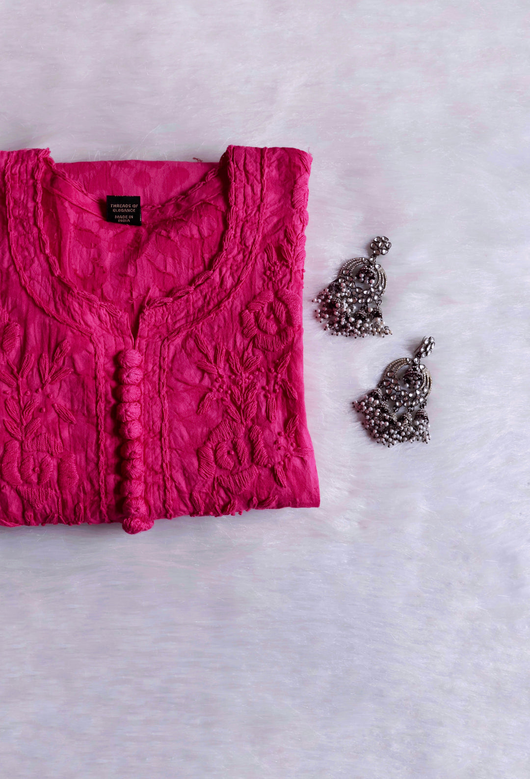 Deep Pink Long Cotton Jacquard kurta