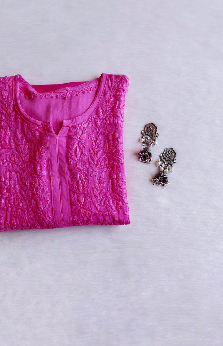 Nagma Deep Pink Long Ombre Rayon Kurta