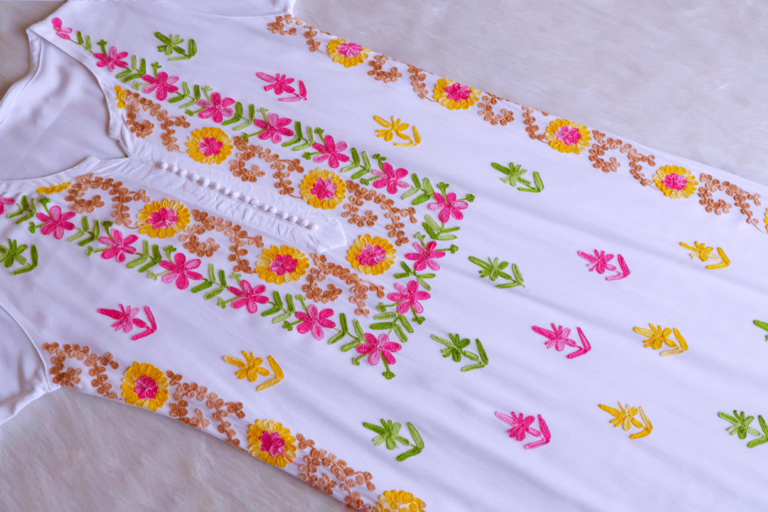 Anah White & Rose Pink Rayon Kurta Pant set