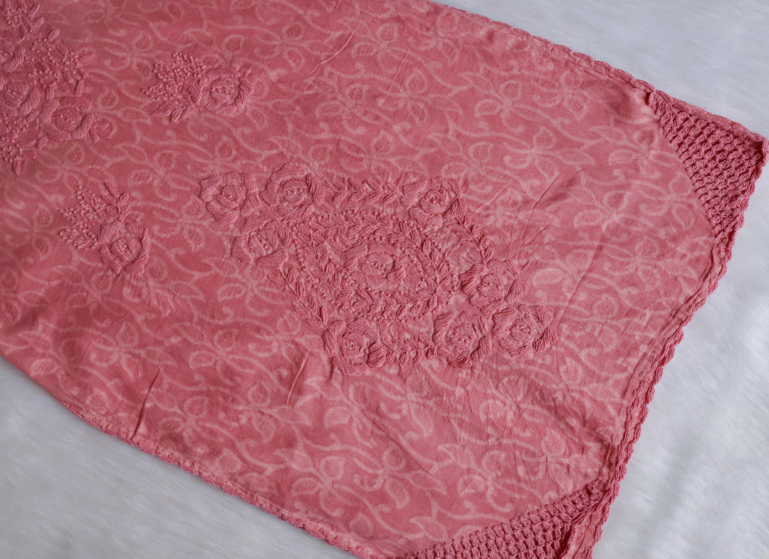 Dusty Rose Long Jacquard Lace Cotton kurta - Noor Chikankari