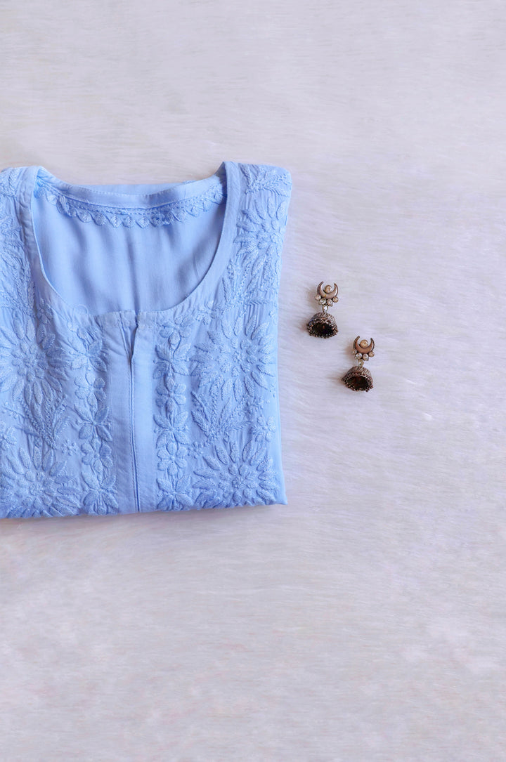 Mahnoor Ice Blue Ombre Long Rayon Kurta
