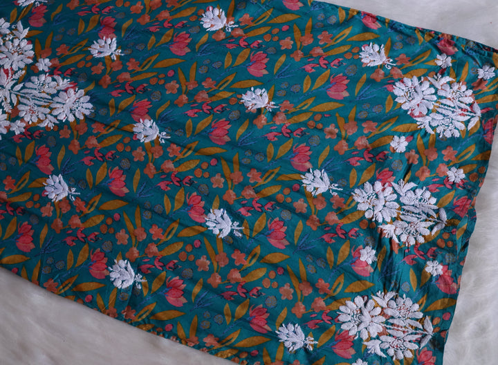 Sajal Teal Blue Floral Long MulMul kurta