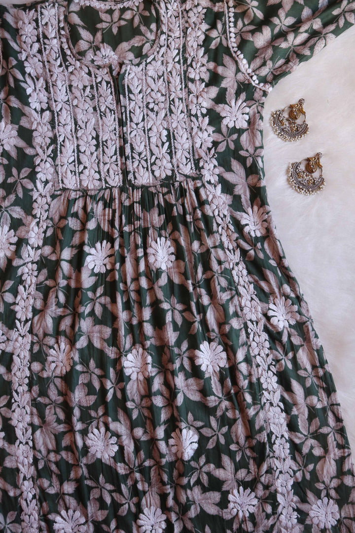Dahlia Green Floral Mulmul Nyra Cut Dress