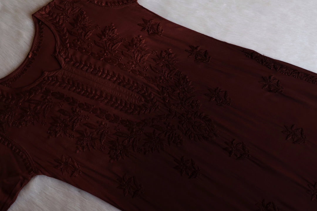 Alfiya Chocolate Brown Long Ombre Rayon Kurta