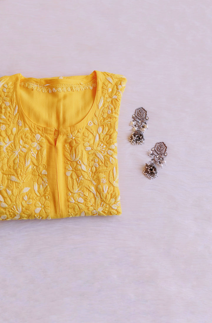 Nuresa Yellow Ombre Thread Long Rayon Kurta