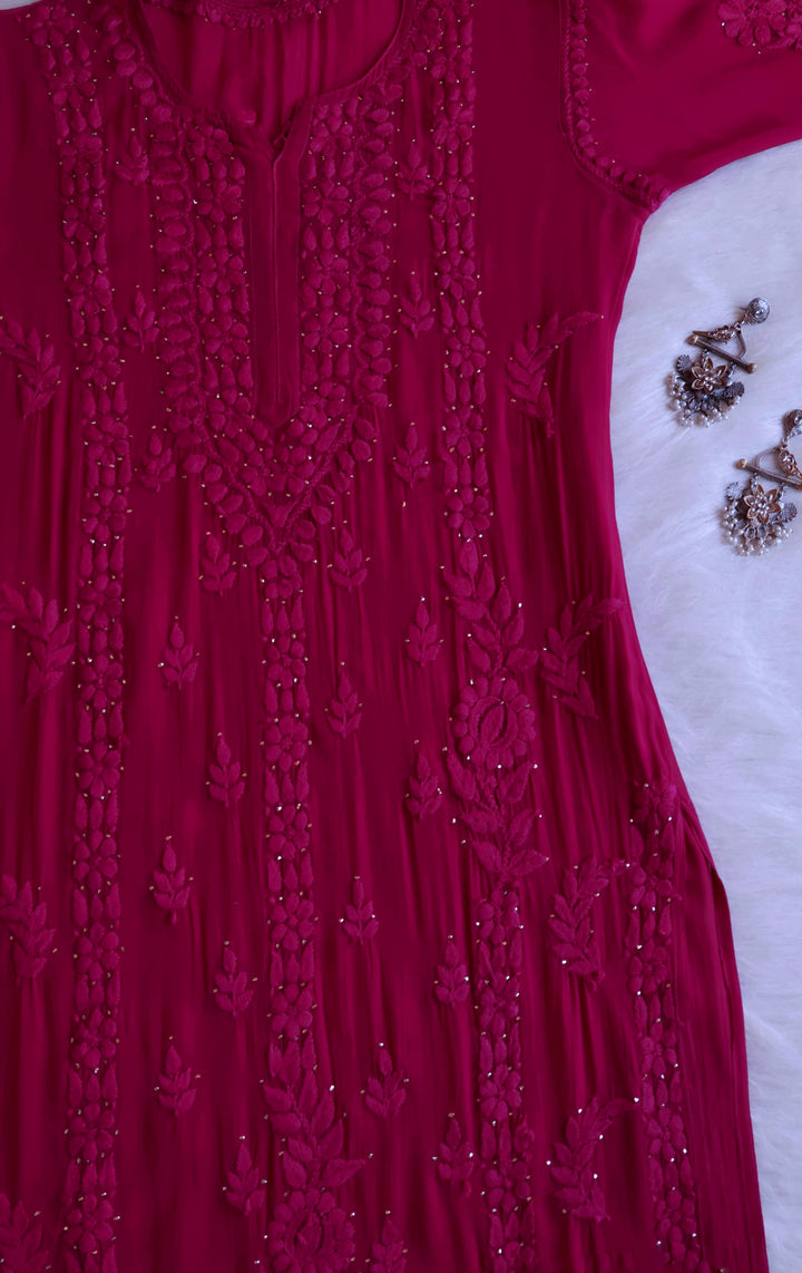 Zamda Deep Pink Viscose Georgette Kurta