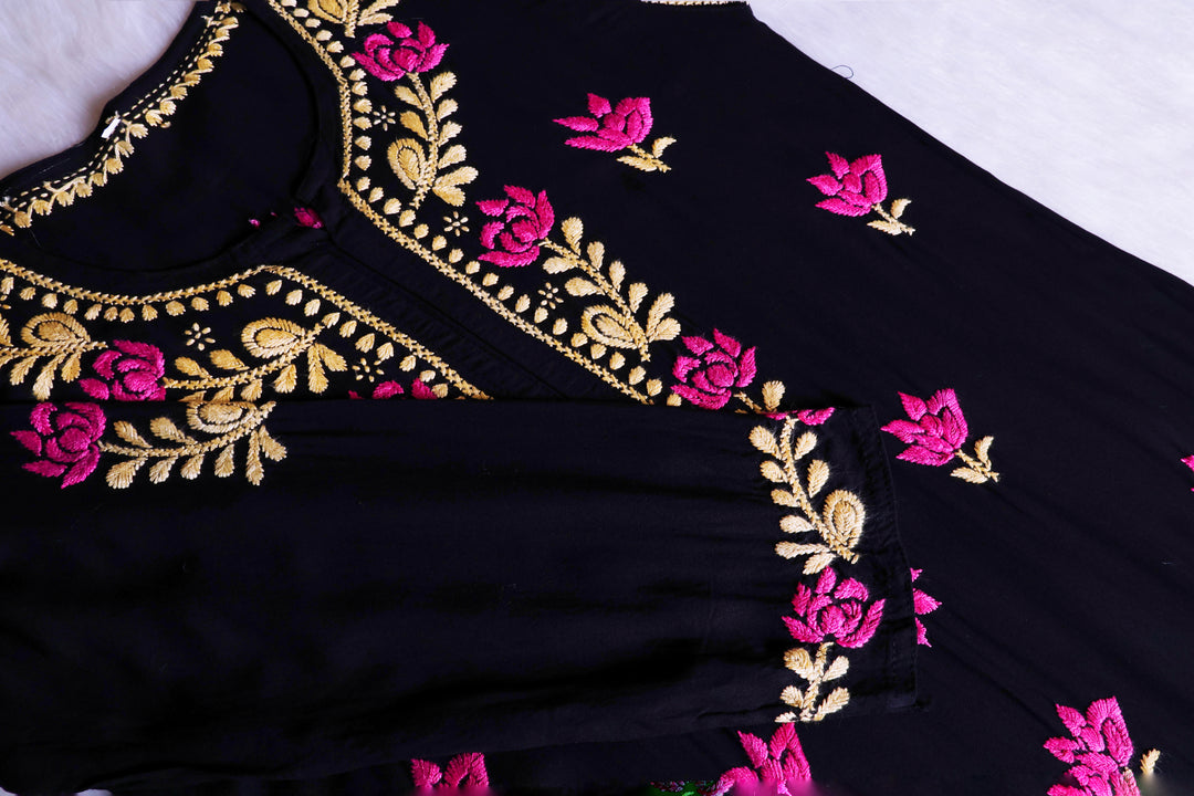Gulaab Black, Pink & Yellow Rayon Kurta Set