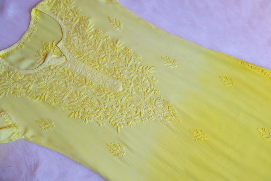 Farhaa Pastel Yellow Ombre Long Rayon Kurta