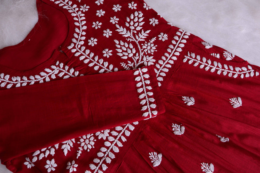 Safaa Maroon & White Linen Kurta