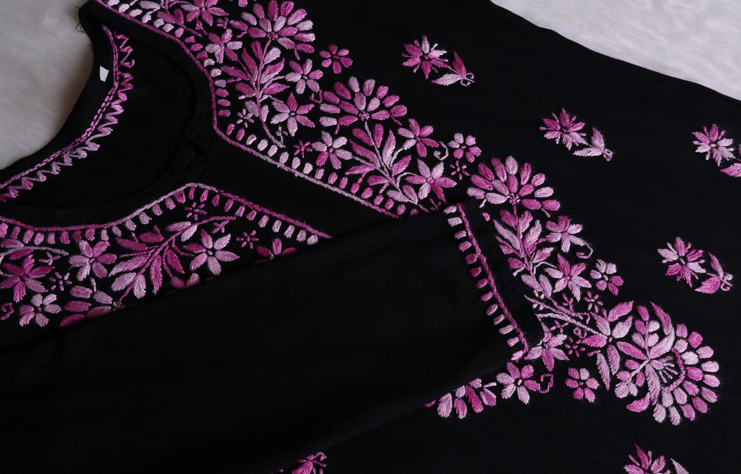 Laiba Black & Lavender Long Rayon kurta