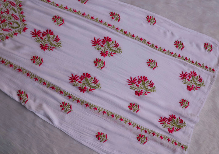 Hoorain White, Pink & Green Pure Chiffon Kurta