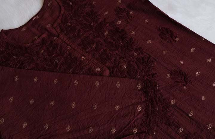 Nazakat Chocolate Brown Long Chanderi Kurta